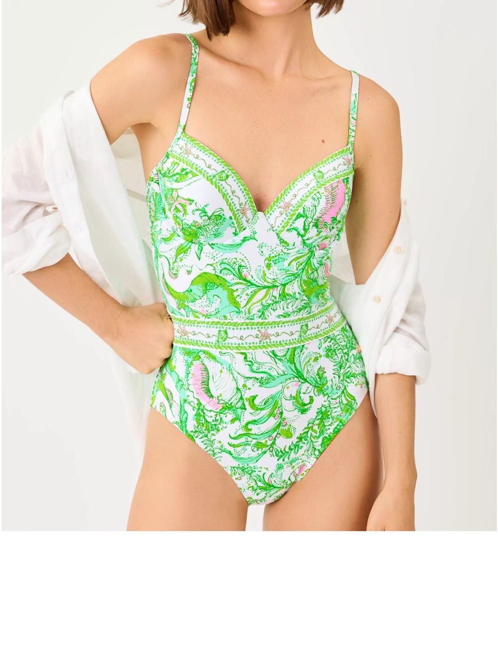 Lilly Pulitzer Green and Pink Printed One-Piece Swimsuit - Picture 2 of 2